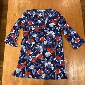 Floral V-Neck Dress in Blue and Red